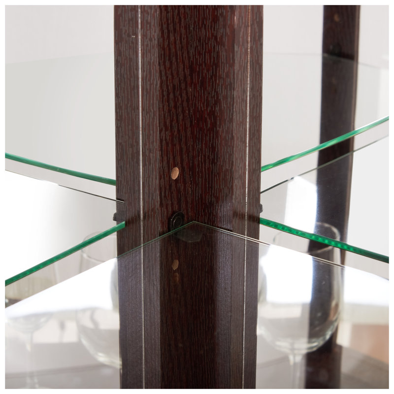 Vitrine de coin en cerisier foncé avec portes en verre, Brun