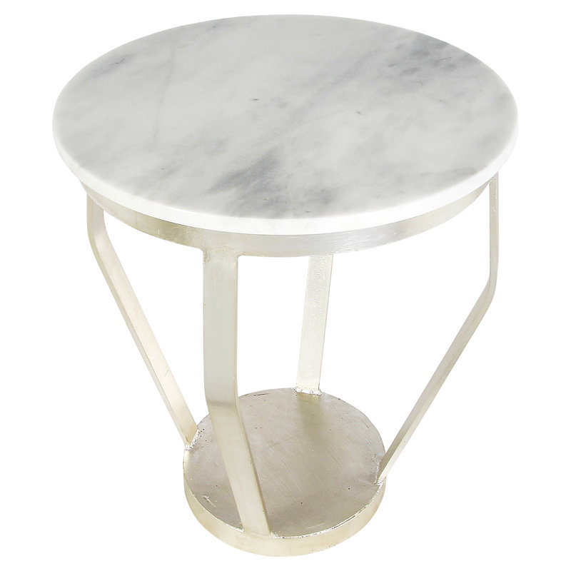 Table de bout Toronto Stone, Feuille d'argent, Marbre de Carrare