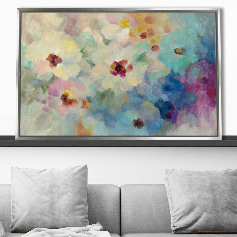 " Floral Extravaganza ", 39.5" H x 63.5" W x 2" D, Silver Floater Frame