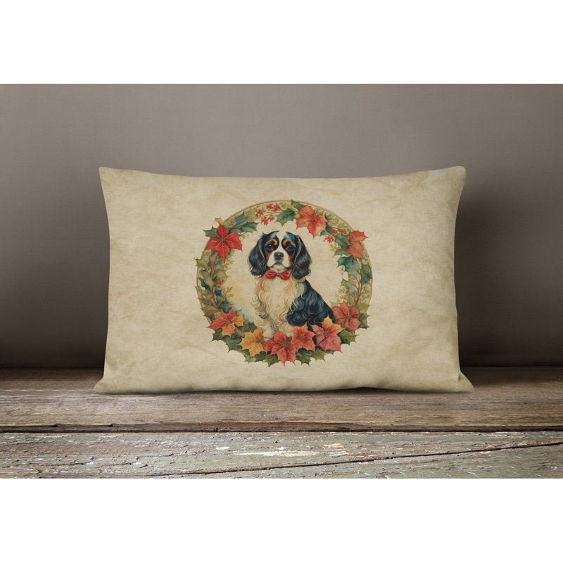 Coussin Christmas, 12 po x 16 po, Rectangulaire, Épagneul Cavalier King Charles