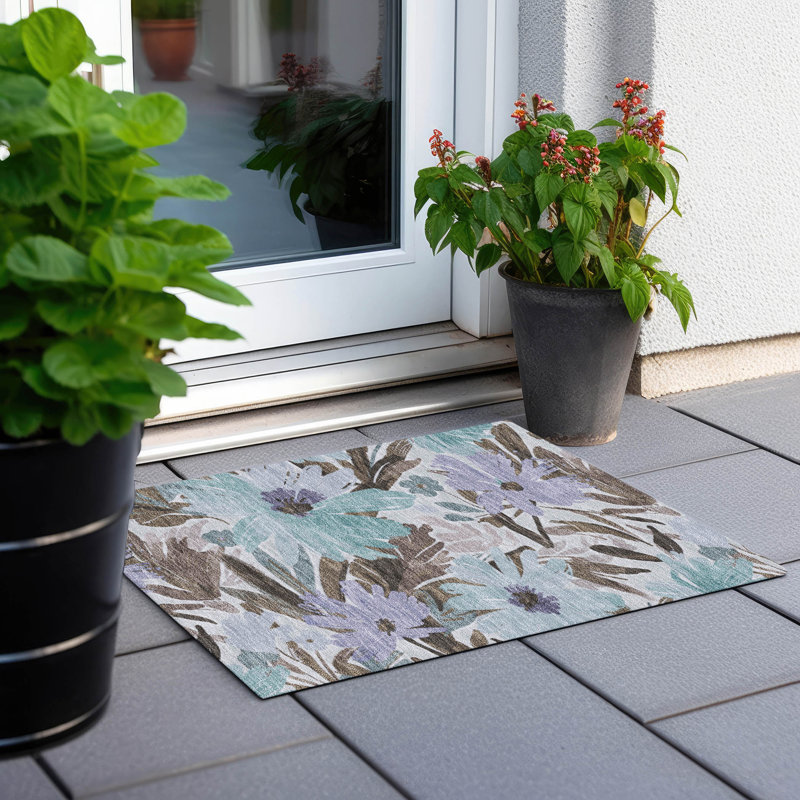 Machine Washable Indoor/Outdoor Claudian ACN1486 Taupe Rug, Rectangle 1'8" x 2'6"