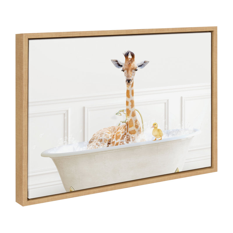 Sylvie Giraffe In Bubble Bath Neutral Style Framed Canvas by Amy Peterson Art Studio 18x24, Natural