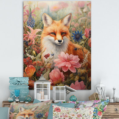 " Cute Orange Fox In Flowerfield "