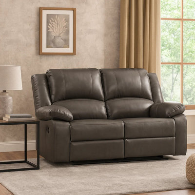Lizzy Loveseat, Manual Reclining 60 Inch, Pillow Top Arms, Gray Leather