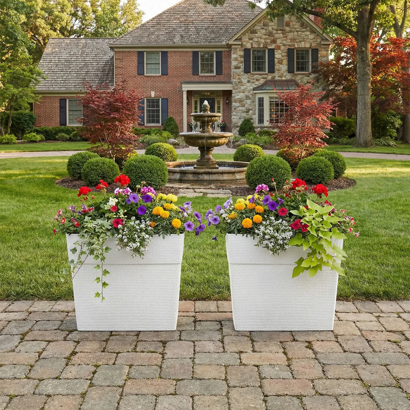 Pots de jardin décoratifs modernes pour l'intérieur et l'extérieur, H 23,6 po x l 24 po x P 13 po, Blanc