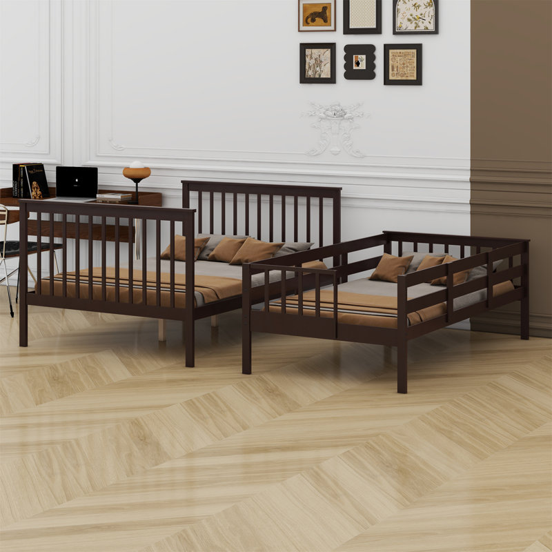 Lit superposé avec escalier de rangement et garde-corps, Espresso