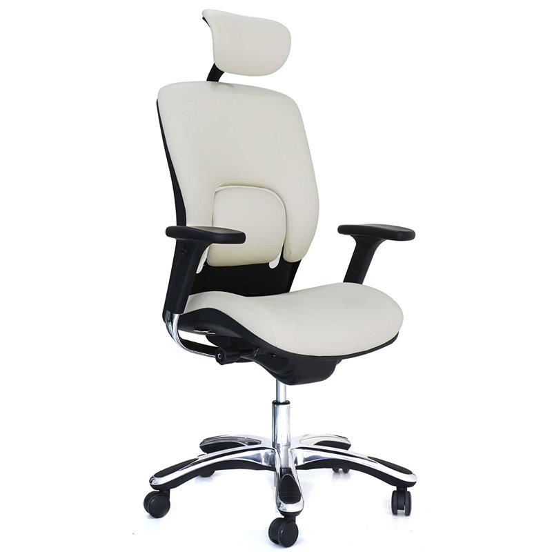 Genuine Leather Task Chair with Headrest, White