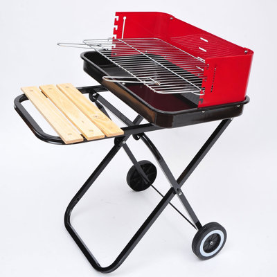 Outsunny Charcoal Trolley BBQ Barbecue Grill with Windshield Black/Red
