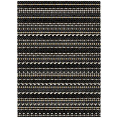 10' X 14' Black And Taupe Striped Washable Indoor Outdoor Area Rug