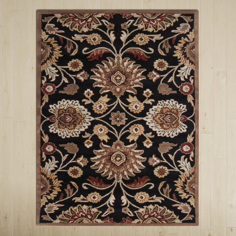 Arden Floral Hand-Tufted Wool Black/Camel Area Rug, Rectangle 9' x 12'