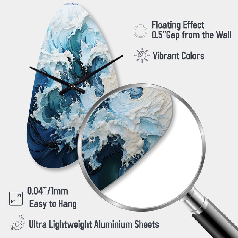 Oversized Blue and White Metal Coastal Wall Clock Sculpture