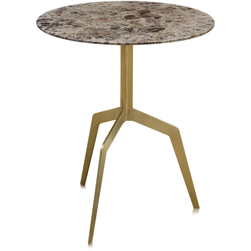 Razor Marble End Table, Ivory/Gray/Brushed Gold