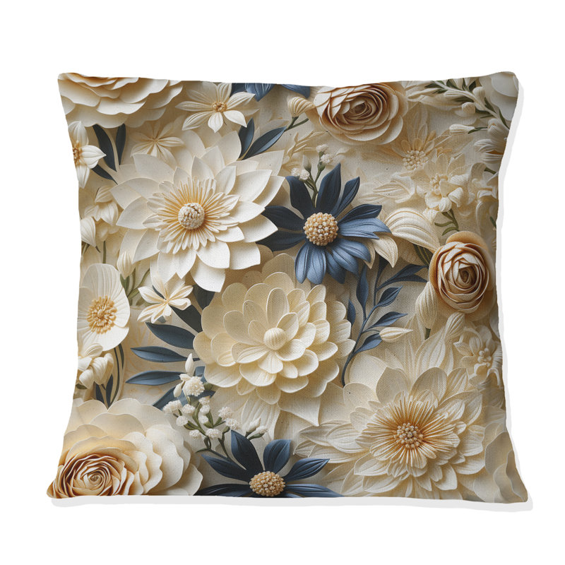 Coussin décoratif en polyester floral, H 18 po x l 18 po