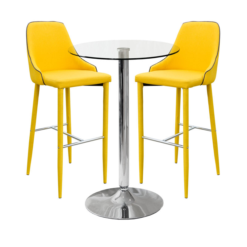 Spacek Glass Dining Set, Yellow, H90 x L60 x W60cm