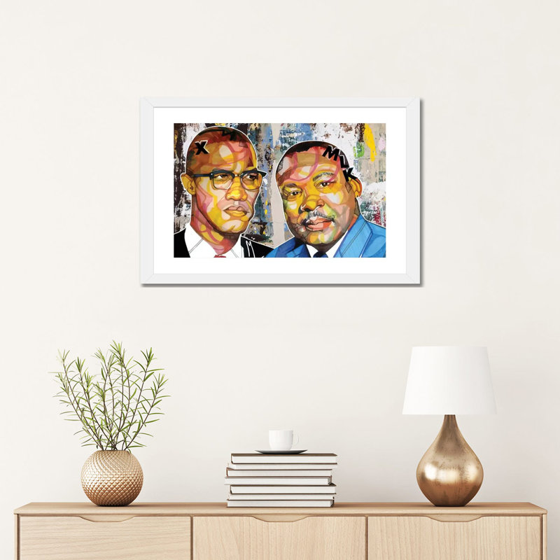 Malcolm X Martin - impression d'art graphique, Papier encadré blanc, Blanc, H 24 po x l 16 po x P 1 po