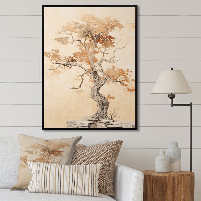 Minimalisme, séquoia beige II, reproduction d'art sur toile, Cadre flottant noir, H 44 po x l 34 po