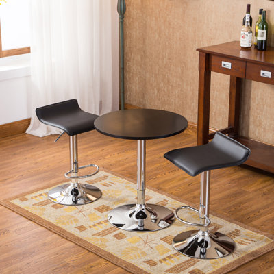 Chrome Metal Bar Table And 2 Chrome Air Lift Adjustable Swivel Stools Set