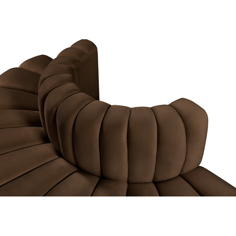 Iyleena Upholstered Curved Sectional Reversible, Brown Velvet