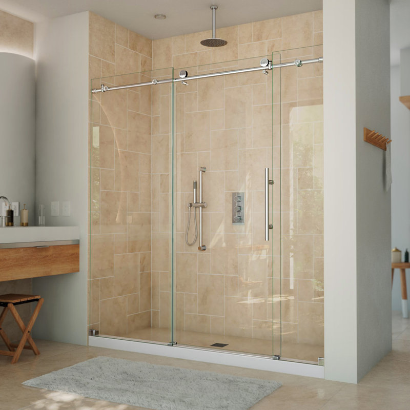 DreamLine Continapor l 68-72 po x H 76 po Porte de douche coulissante sans cadre, Acier Inoxydable