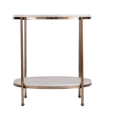 Table de bout ronde 24 po en faux marbre et fer 24 po avec tablette