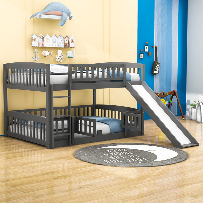 Eziquel Full Over Full Bunk Bed with Slide, Gray