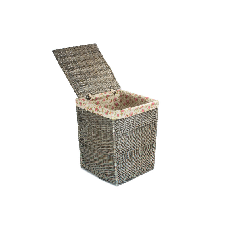 Wicker Antique Wash Laundry Bin with Garden Rose Lining, Large