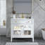 Lavabo de salle de bain de style Mid-Century avec verre à motif et bande lumineuse à capteur de mouvement, lavabo de salle de bain autoportant Farmhouse avec rangement, meuble-lavabo haut de gamme (robinet non inclus)-632656077