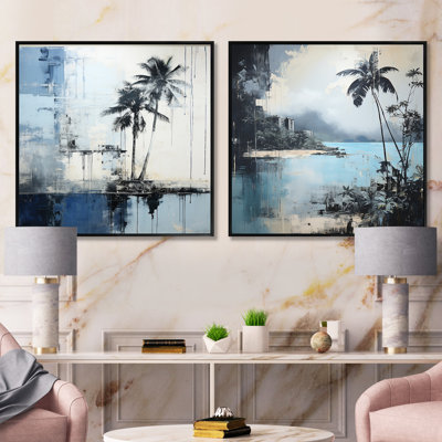 Ensemble de 2 collages de palmiers tropicaux - bleu et gris