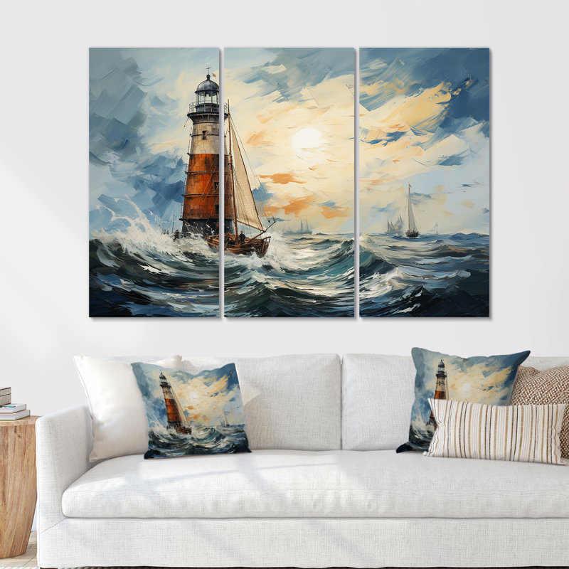 Phare, mer orageuse 2 - Art mural phares, H 40 po x l 61 po