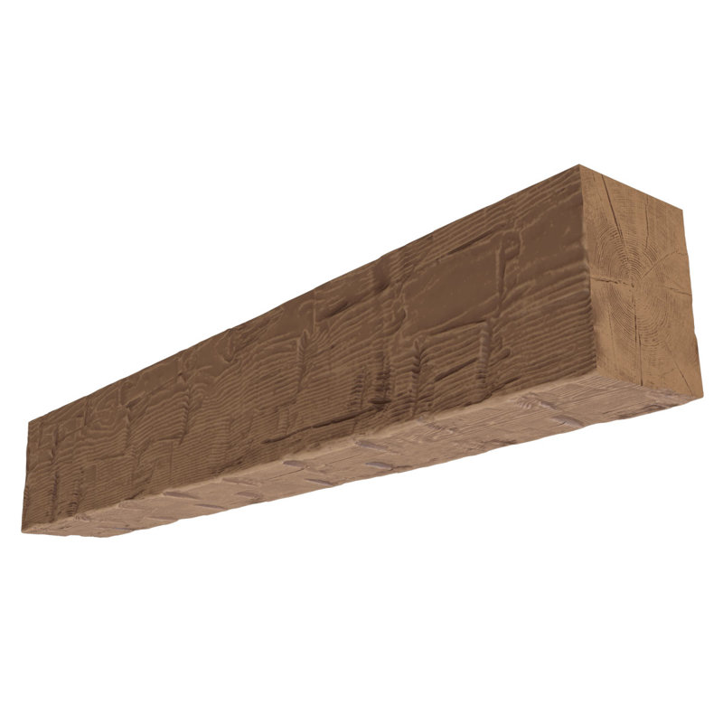Reclaimed Axed Cut Heritage Timber Faux Wood Fireplace Mantel, 5.5" H x 84" W x 7.5" D, Warm Caramel