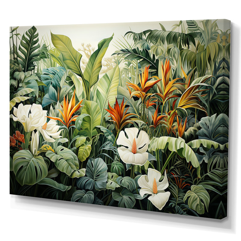 White Contemporary Botany Jungle Wonders, 24" H x 32" W x 1" D, Wrapped Canvas