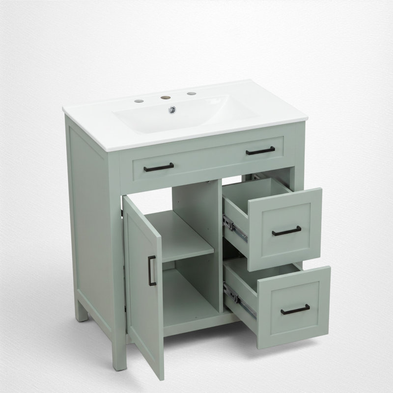 Meuble-lavabo simple 30 po avec comptoir en céramique, Wood