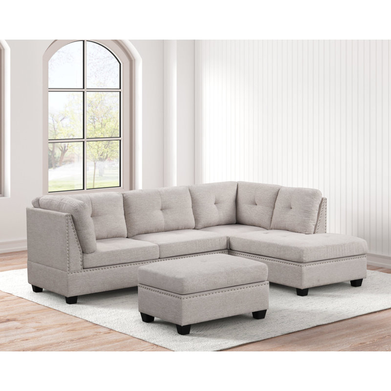 Canapé modulaire avec repose-pieds Robinne, Beige Chenille