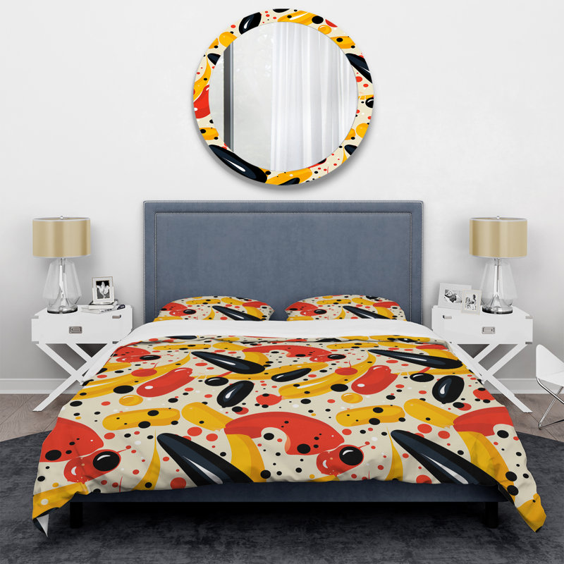 Ensemble de housse de couette Red Popart Lichtenstein Lines Matrix III, Housse de couette pour grand lit et 2 taies décor
