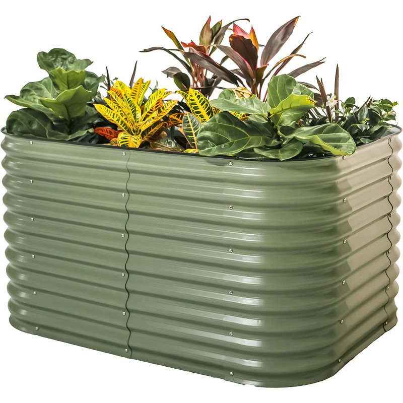 32" Tall 6 In 1 Modular Metal Outdoor Raised Garden Bed, Olive Green