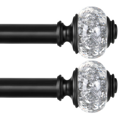 2 Pack Curtain Rod 32 To 58 Inches (2.6-4.8Ft),  7/8 Inch Telescoping Splicing Curtain Rods For Windows 20 To 54 Inch, Black Decorative Drapery Rods For Home With Translucent Finials