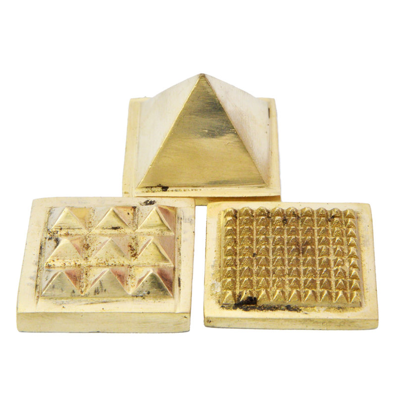 Artisanal Brass Vastu Pyramid Set of 3 | Geometric Energy-Harmonizing Decor for Home & Office