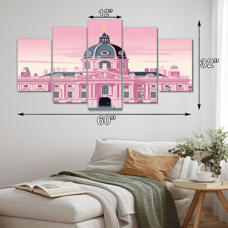 Reproduction d'art sur toile rose, "Blue plan of classical London III - City London" - 5 panneaux