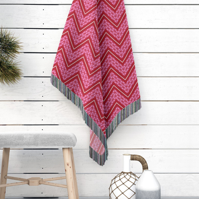 Hand Woven Throw Blanket, 80" W x 60" L, Pink/Red