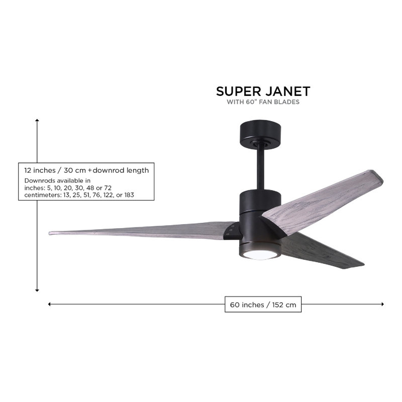 LED Downrod Ceiling Fan, Textured Bronze, Matte Black, 60"