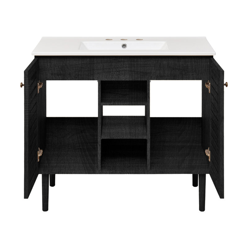 Bron 36" Freestanding Bathroom Vanity in Black Oak with 3-Hole Widespread Sink Top, Black Oak, White, 8" Widespread