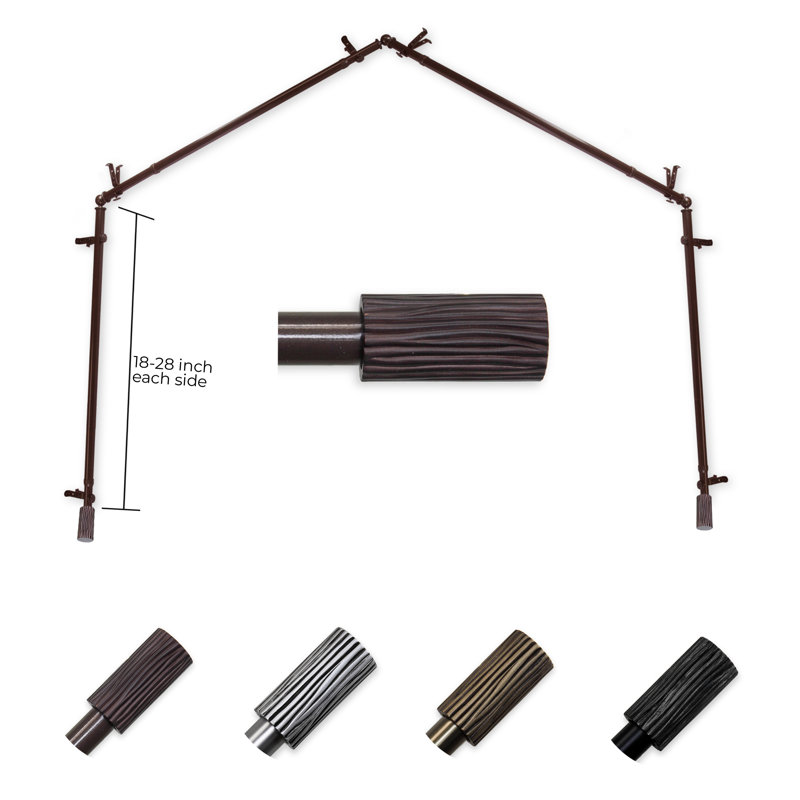 Tringle à rideaux simple à baie vitrée ajustable de 28 po à 48 po Hearld, 18 po à 28 po (chaque côté), Cacao