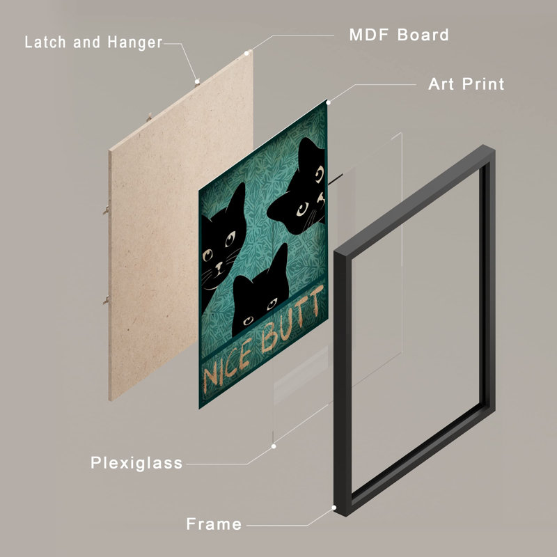 «Nice Bout Bathroom Decor Sneaky Black Cats Peeking» sur papier, H 16 po x l 12 po, Noir