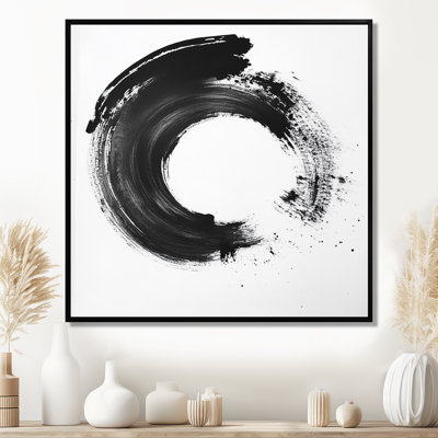 Zen Brushstroke Wall Art, Black White Canvas, Monochrome Zen Brushstroke Abstract