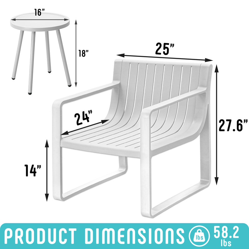 Werph 2 Person Patio Furniture Set, Outdoor Furniture Patio Table and Chairs Set, White