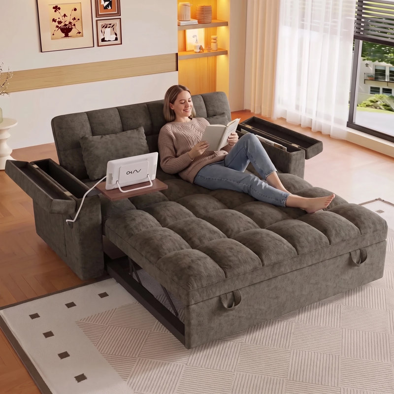 Upholstered Futon, Dark Grey