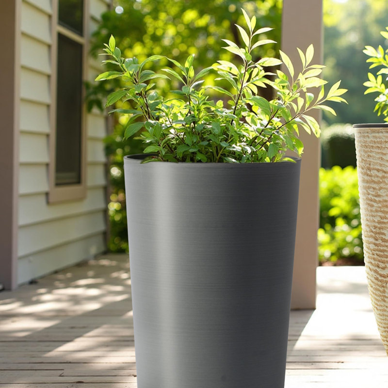 2-Pack Grey Planter Box Polypropylene Outdoor Indoor Flower Pot with Drainage 12.9"Dx12.9"Wx21.7"H, Gray