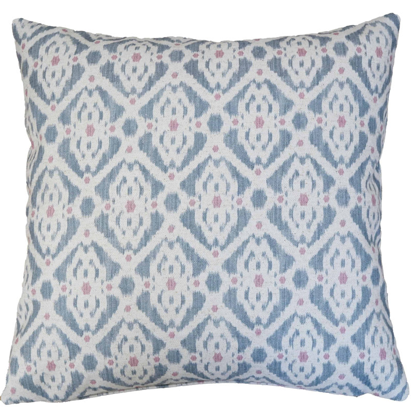 Santorini Linen Blend Cushion in Blue and Pink, 43x43cm, Synthetic filled