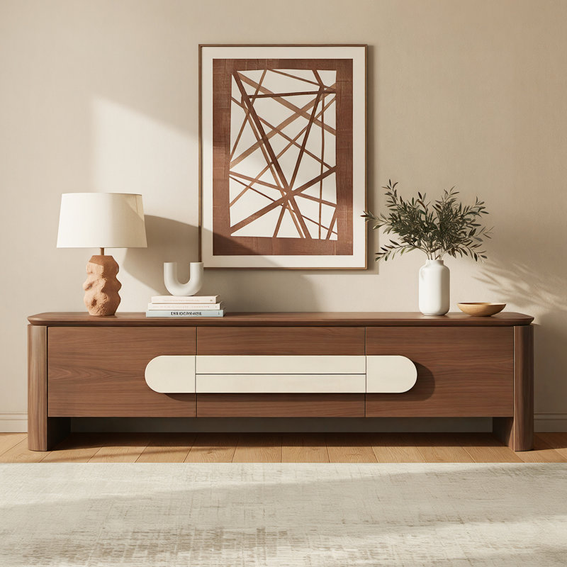  Darlington 71" Modern Walnut Storage TV Stand With Ceramic Pulls