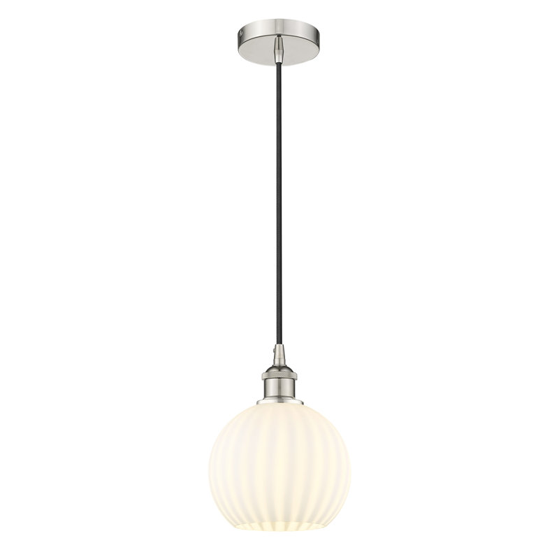 Mini-luminaire suspendu vénitien blanc Edison, H 10 po x l 8 po x P 8 po, Nickel poli